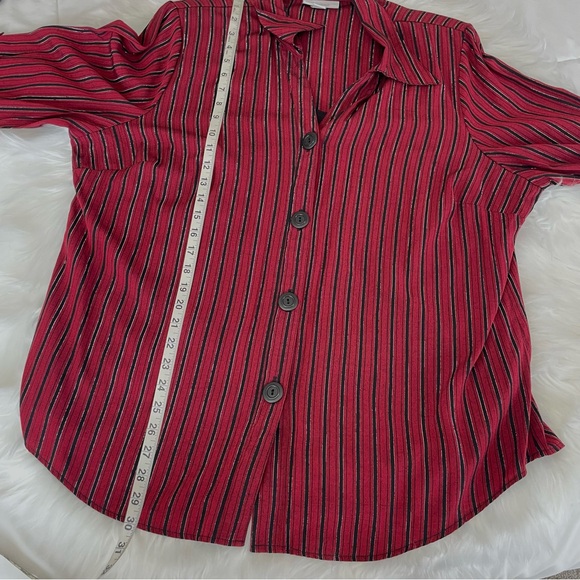 Dressbarn Button Up Blouse Built In Tank Shell Red/Black/Silver Striped Sz 22/24 - Picture 11 of 14